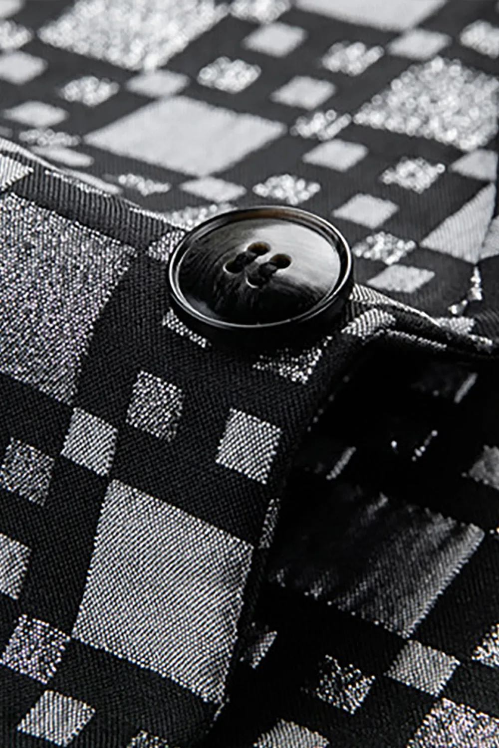 Black Plaid Notched Lapel One Button Men's Blazer sold by Zapaka product image thumbnail 3