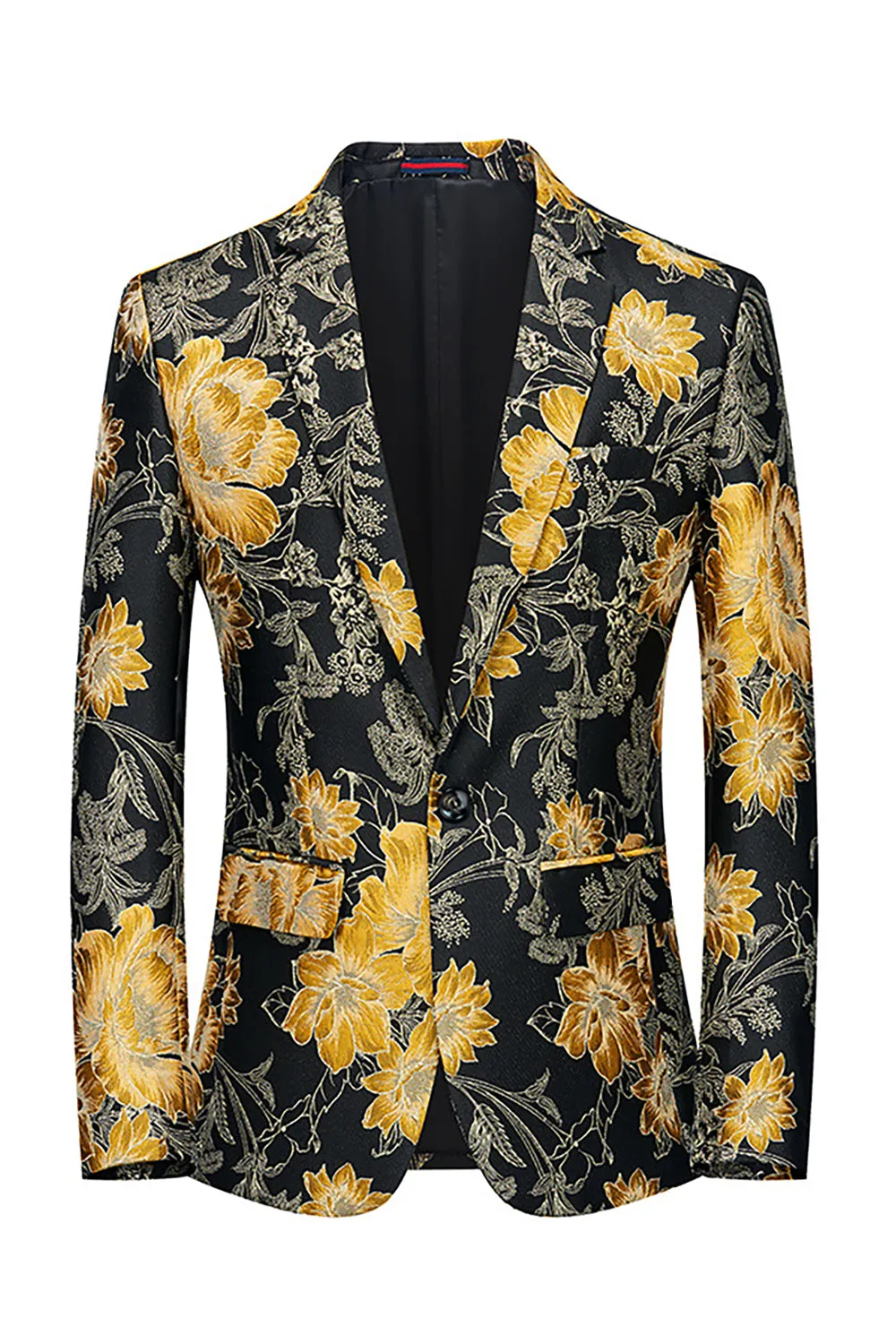 Printed Flower Black Notched Lapel Men's Prom Blazer sold by Zapaka