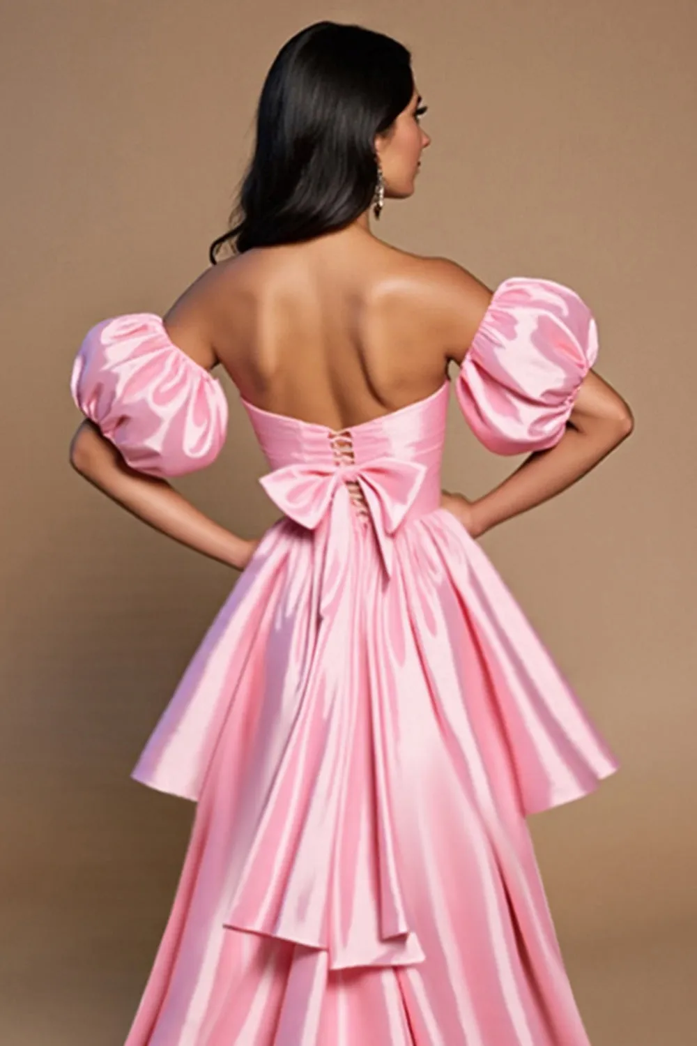 Pink High Low Satin A Line Off the Shoulder Short Homecoming Dress sold by Zapaka product image thumbnail 4