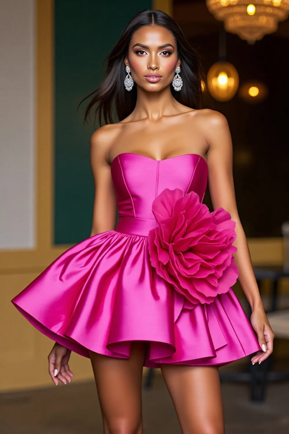 Fuchsia Strapless A Line Homecoming Dress With 3D Flowers sold by Zapaka product image thumbnail 3