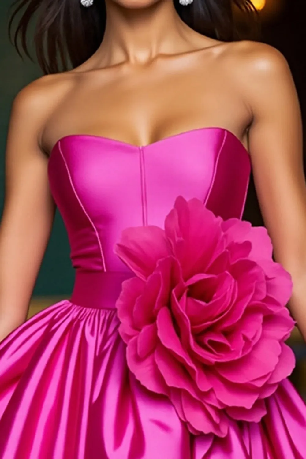 Fuchsia Strapless A Line Homecoming Dress With 3D Flowers sold by Zapaka product image thumbnail 4