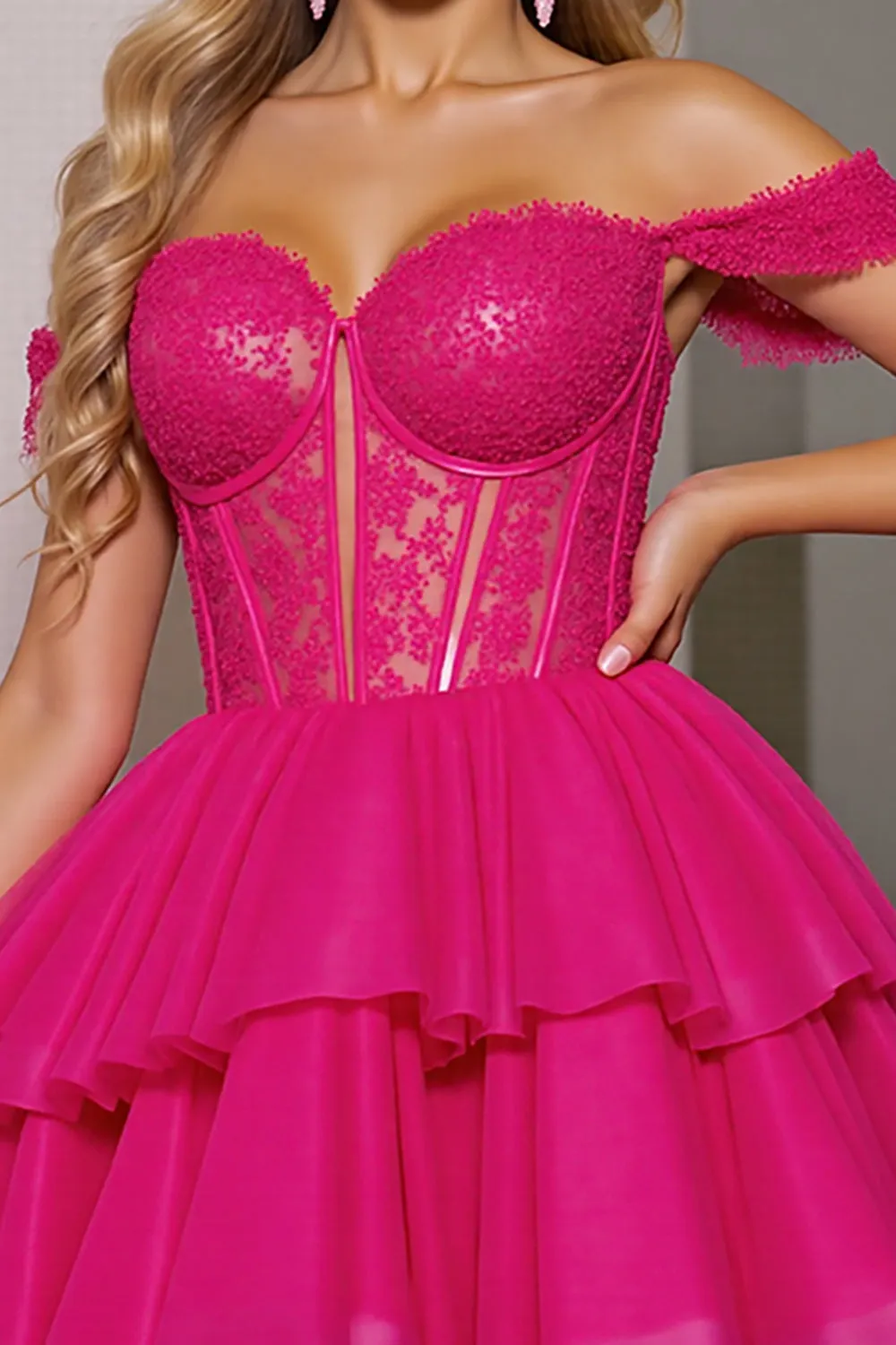 Off The Shoulder Corset A Line Fuchsia Homecoming Dress sold by Zapaka product image thumbnail 3