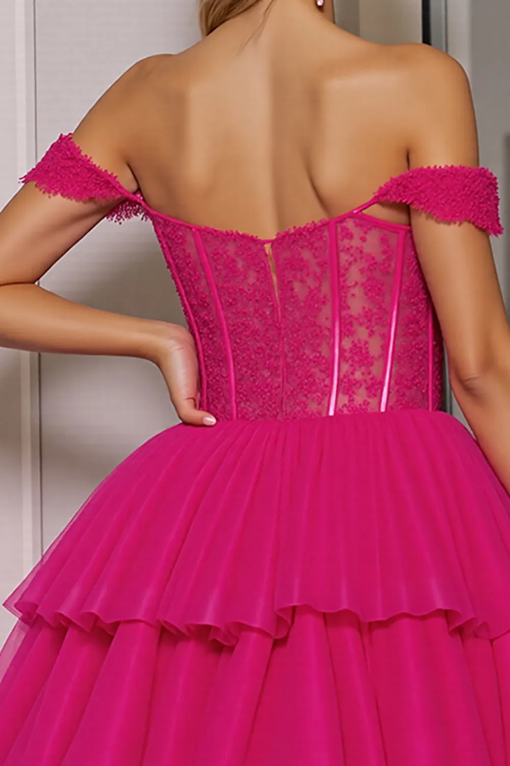 Off The Shoulder Corset A Line Fuchsia Homecoming Dress sold by Zapaka product image thumbnail 4