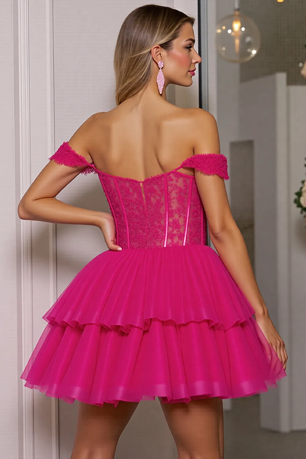 Off The Shoulder Corset A Line Fuchsia Homecoming Dress sold by Zapaka product image thumbnail 2
