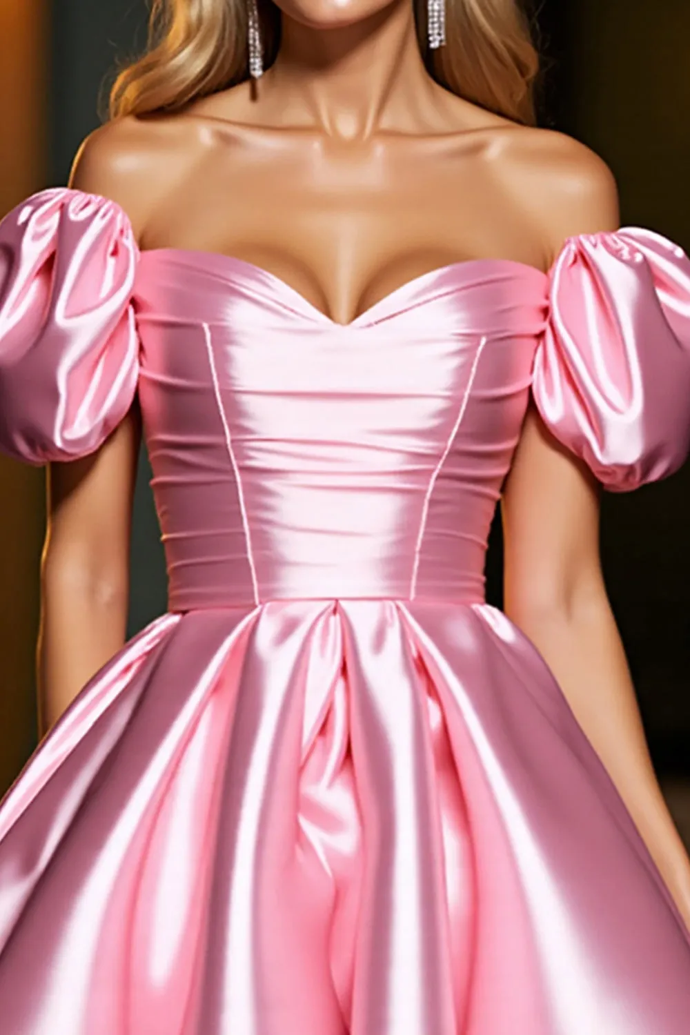 Pink A Line Satin Off the Shoulder Short Homecoming Dress with Ruffles sold by Zapaka product image thumbnail 3