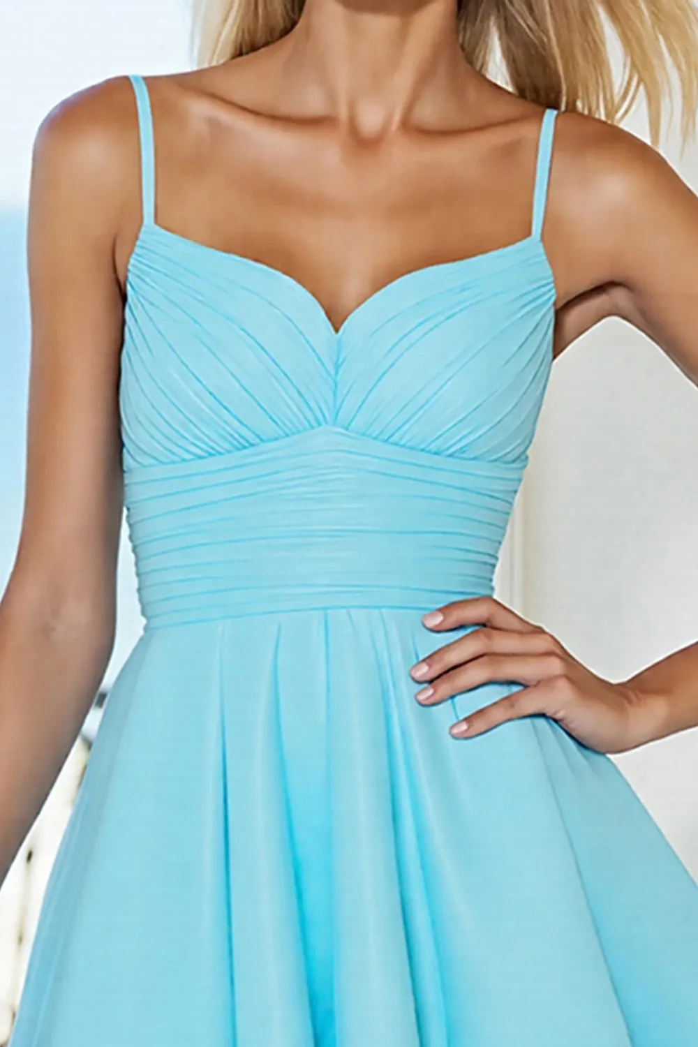 Blue A Line Ruched Homecoming Dress With Bow sold by Zapaka product image thumbnail 3