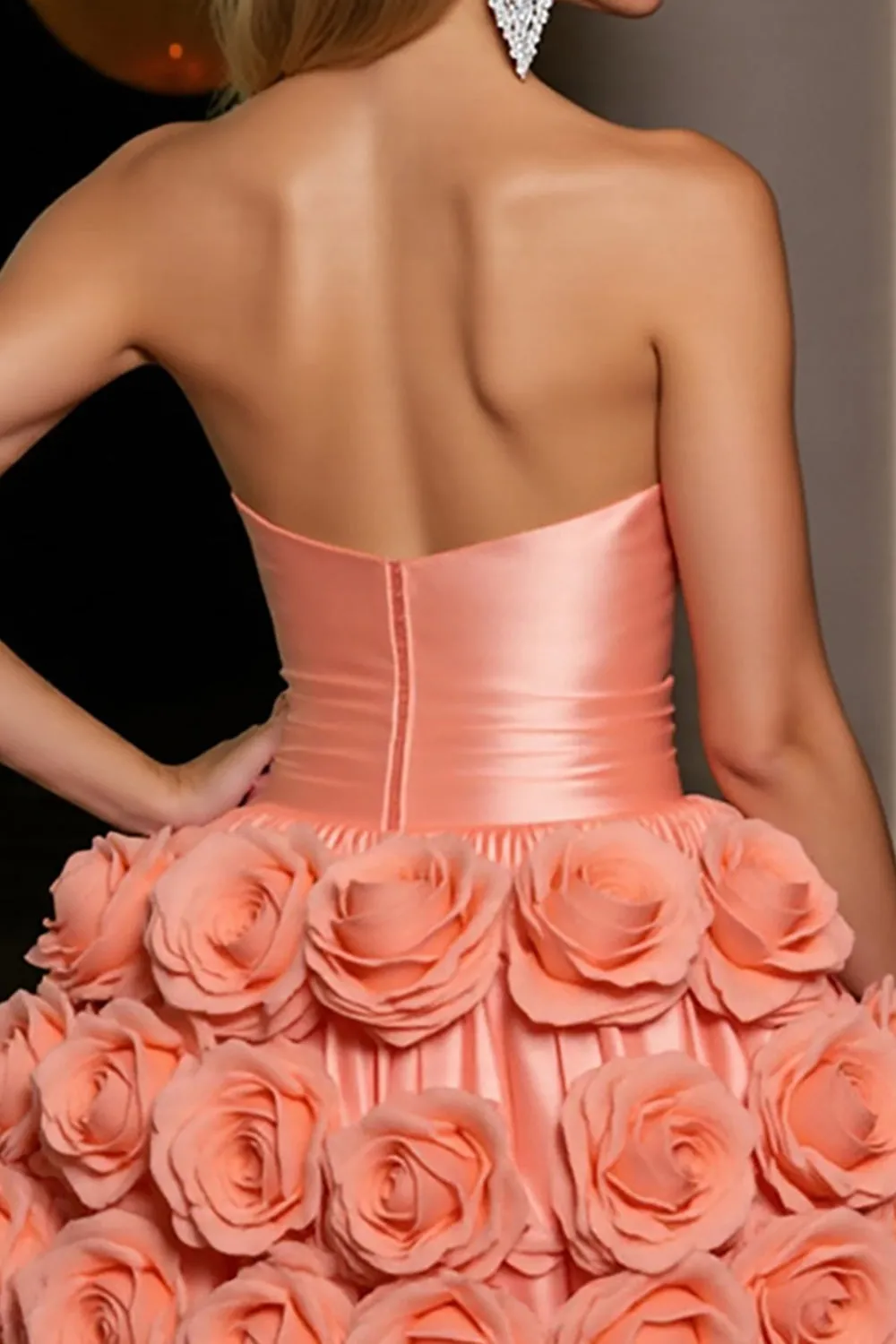 Orange Strapless Satin A Line Homecoming Dress With 3D Flowers sold by Zapaka product image thumbnail 3