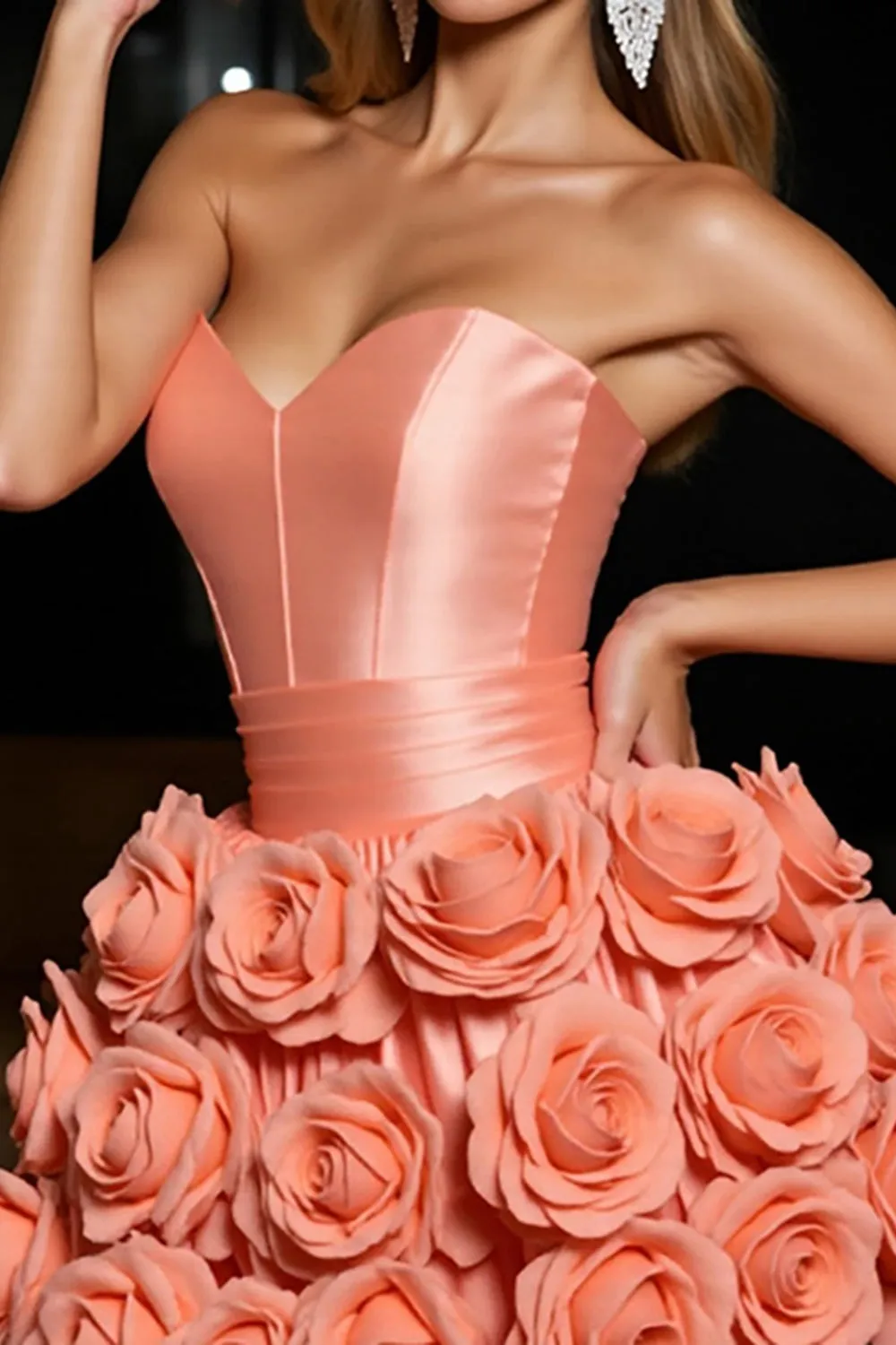 Orange Strapless Satin A Line Homecoming Dress With 3D Flowers sold by Zapaka product image thumbnail 4