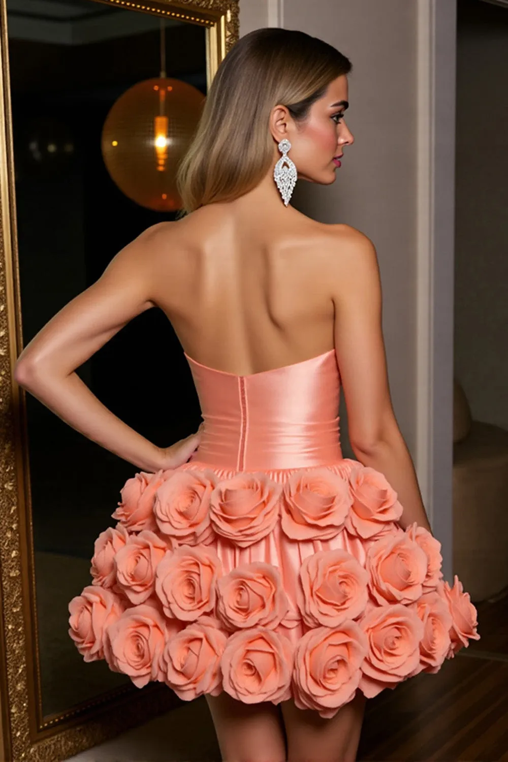 Orange Strapless Satin A Line Homecoming Dress With 3D Flowers sold by Zapaka product image thumbnail 2