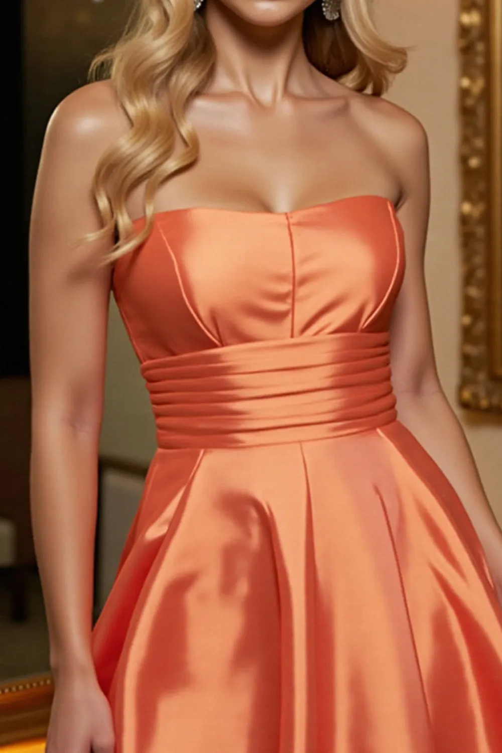 Orange Satin A Line Strapless Short Homecoming Dress sold by Zapaka product image thumbnail 3