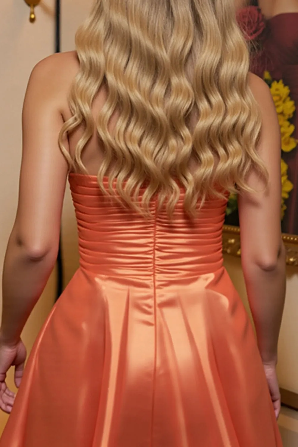 Orange Satin A Line Strapless Short Homecoming Dress sold by Zapaka product image thumbnail 4