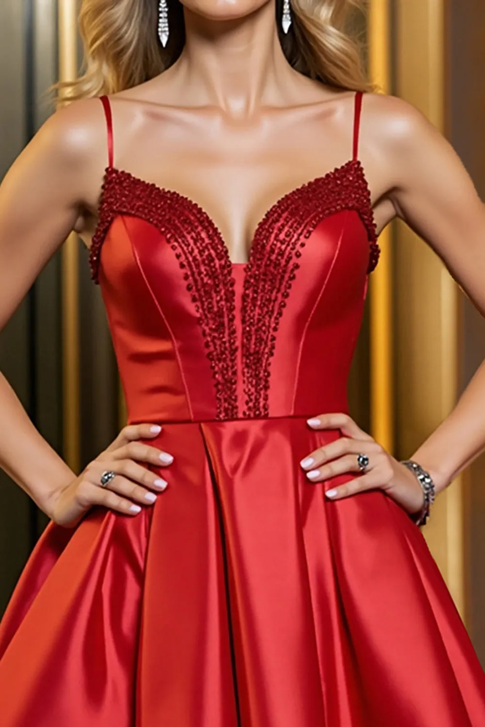 Red Spaghetti Straps Satin A Line Homecoming Dress With Beading sold by Zapaka product image thumbnail 2