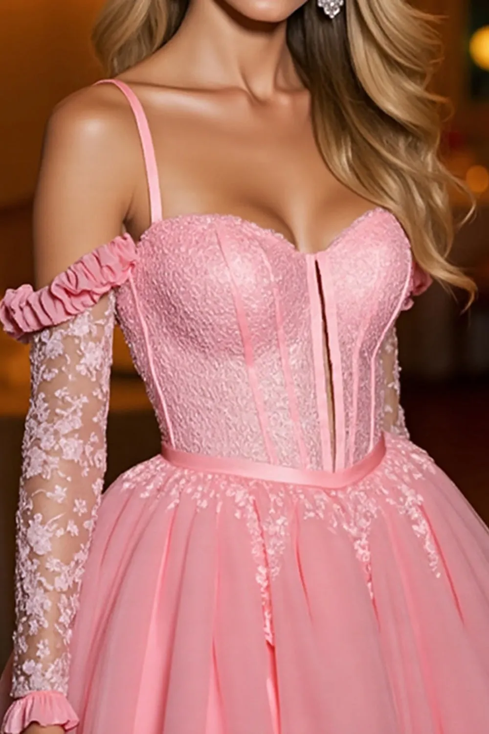 Pink Cold Shoulder Corset A Line Homecoming Dress With Appliques sold by Zapaka product image thumbnail 3