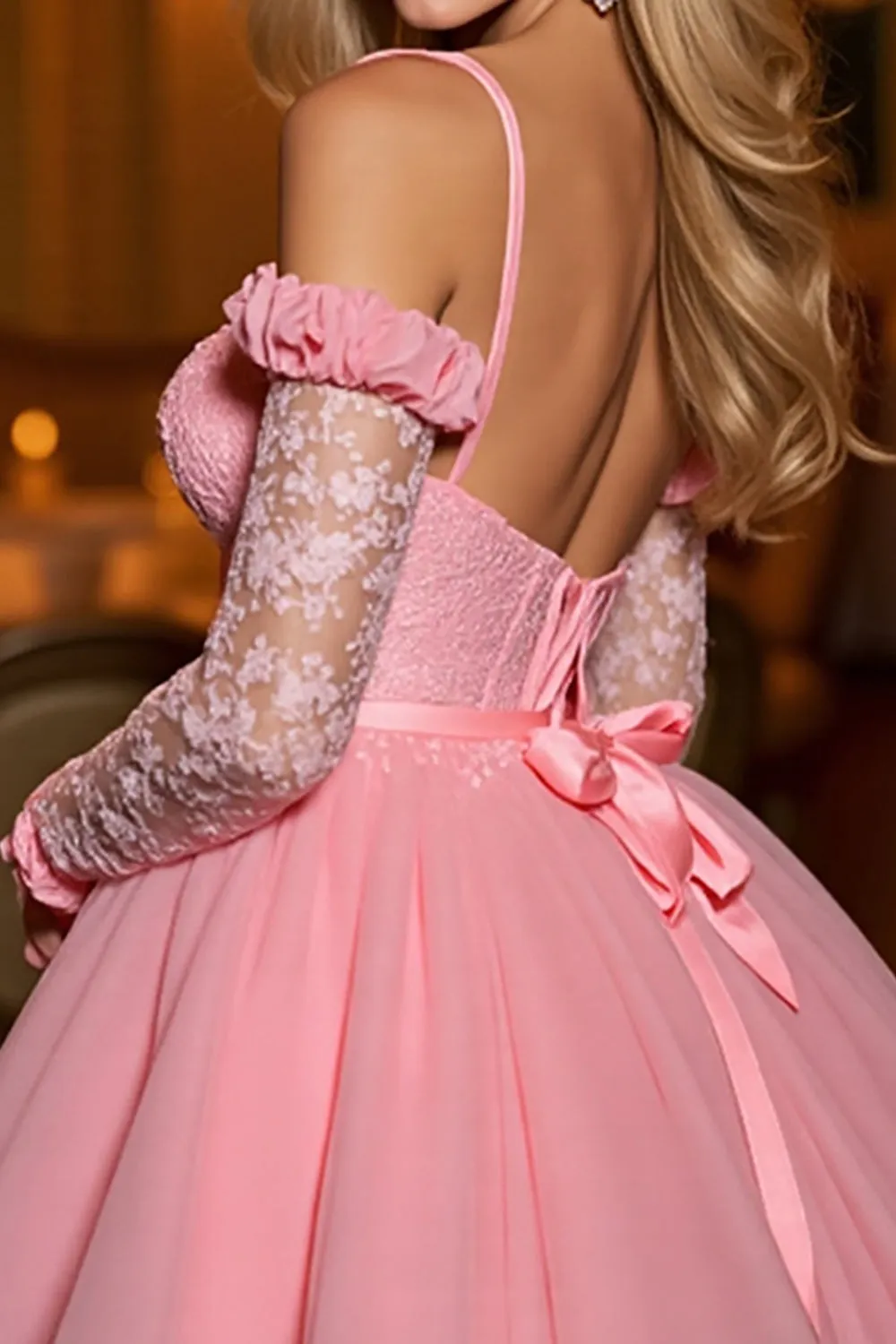 Pink Cold Shoulder Corset A Line Homecoming Dress With Appliques sold by Zapaka product image thumbnail 4
