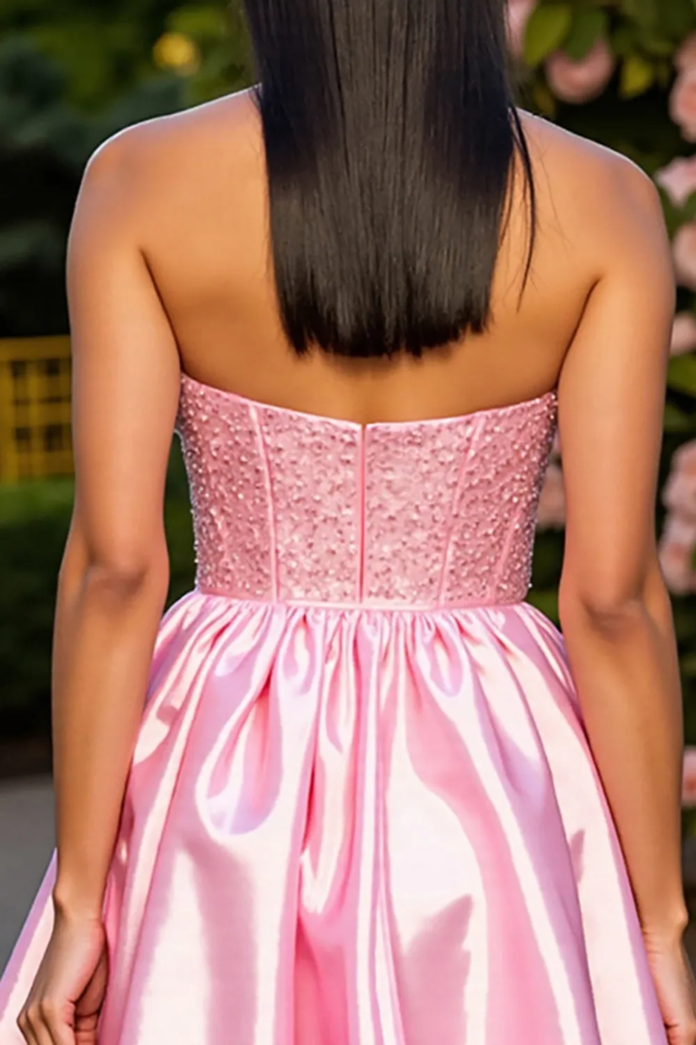 Pink Strapless Satin A Line Short Homecoming Dress sold by Zapaka product image thumbnail 4