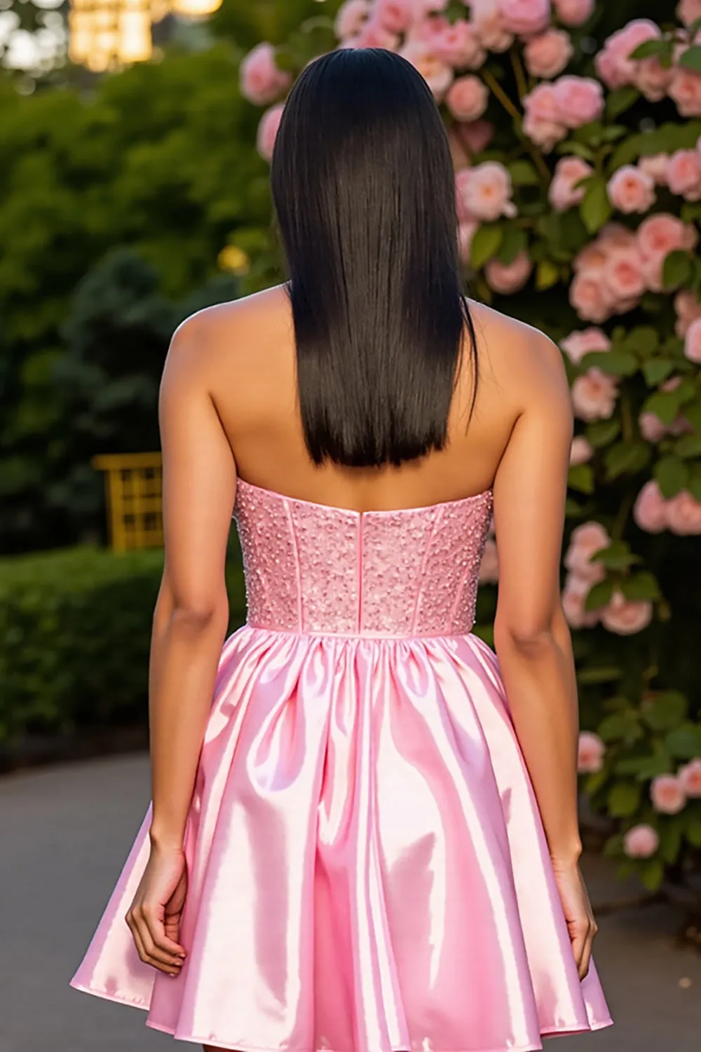 Pink Strapless Satin A Line Short Homecoming Dress sold by Zapaka product image thumbnail 2