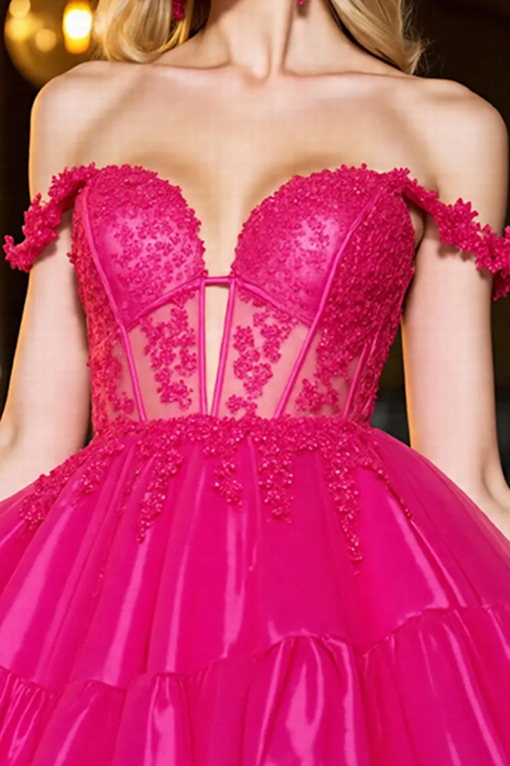 Off The Shoulder A-Line Corset Appliques Fuchsia Homecoming Dress sold by Zapaka product image thumbnail 3