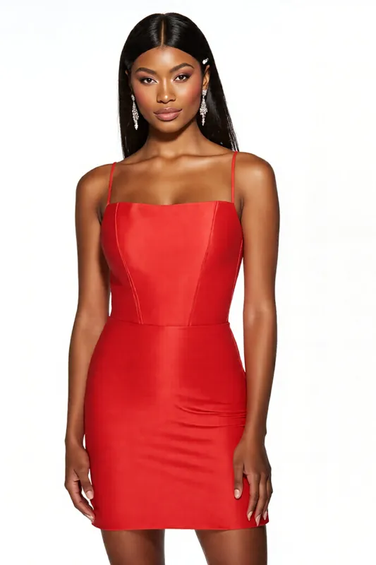 Orange Bodycon Spaghetti Straps Mini Homecoming Dress sold by Zapaka