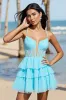 Light Blue Corset Tiered Mini Homecoming Dress sold by Zapaka