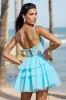 Light Blue Corset Tiered Mini Homecoming Dress sold by Zapaka