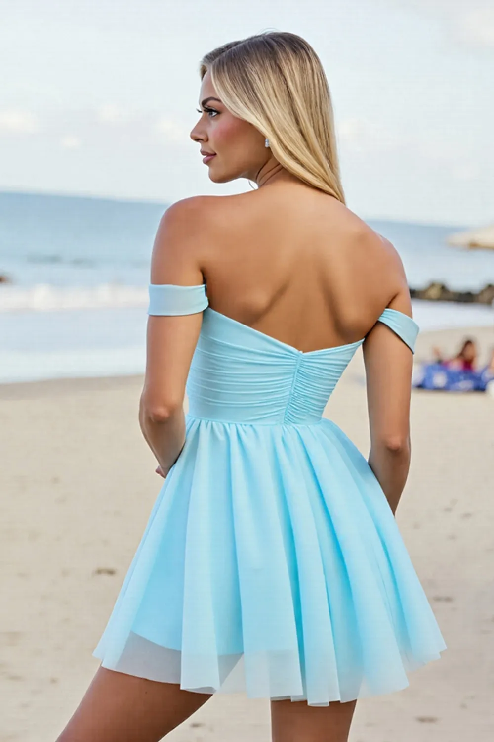 Off The Shoulder Light Blue A Line Homecoming Dress sold by Zapaka product image thumbnail 2
