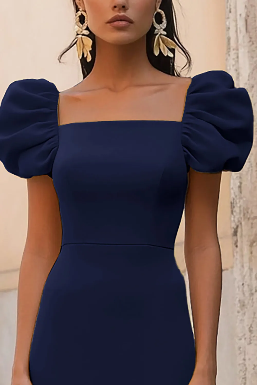 Yellow Satin Ruffled Square Neck Long Formal Dress sold by Zapaka product image thumbnail 4