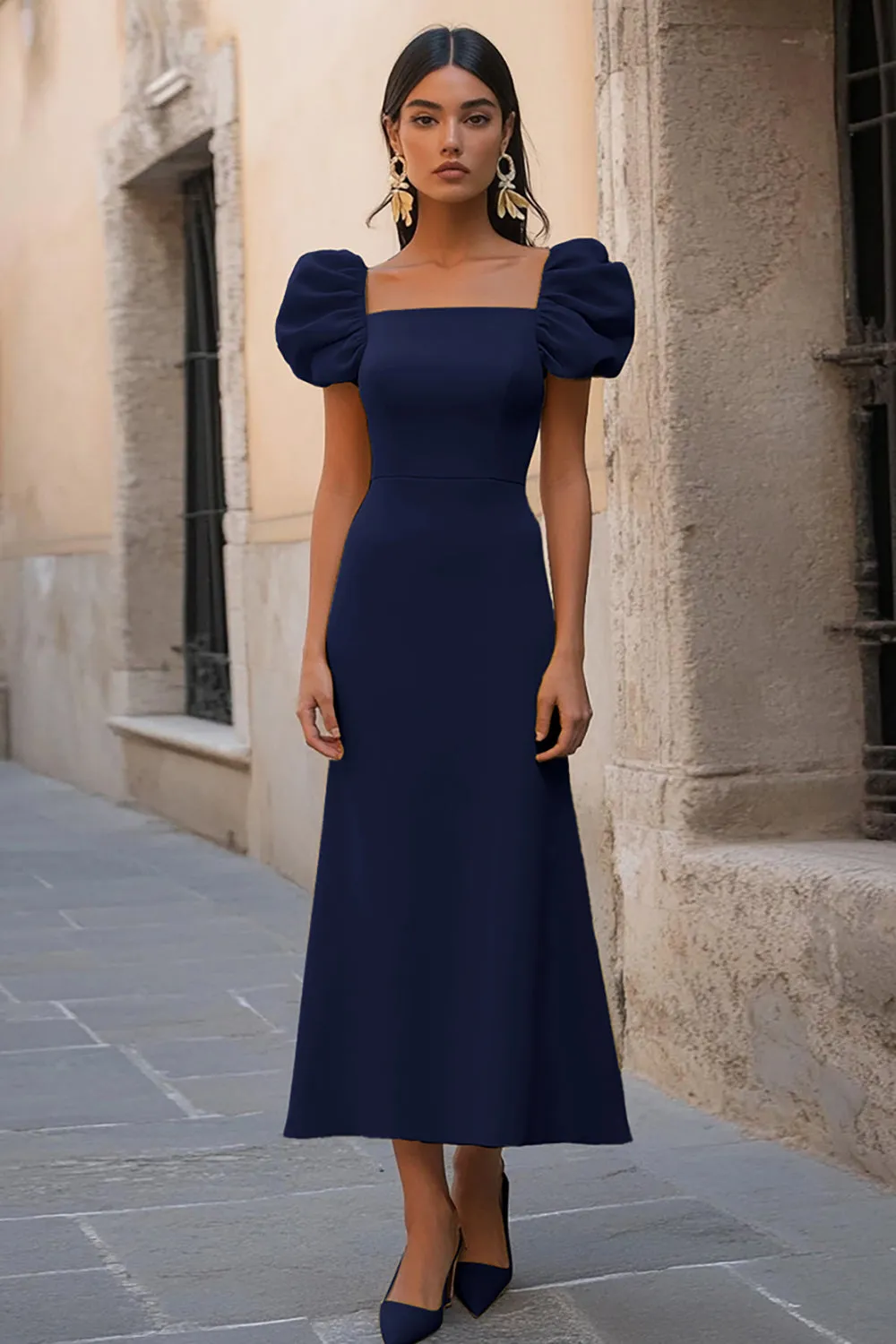 Yellow Satin Ruffled Square Neck Long Formal Dress sold by Zapaka product image thumbnail 3