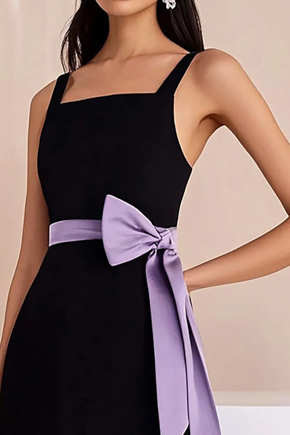 Black Satin Short Cocktail Dress with Bow sold by Zapaka product image thumbnail 2