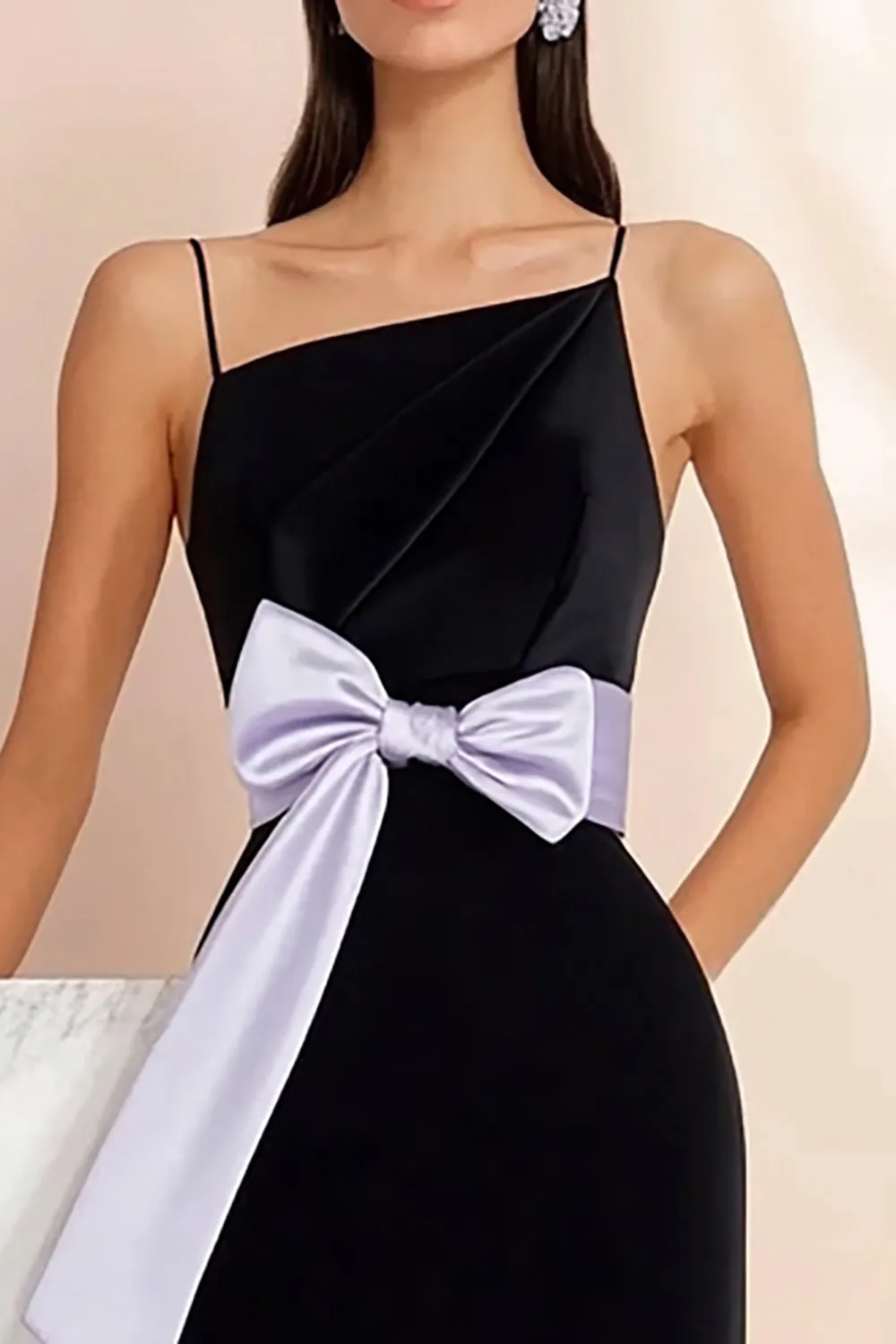 Black Spaghetti straps Satin Short Cocktail Dress with Bow sold by Zapaka product image thumbnail 2