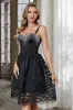 Black Fringed A Line Short Homecoming Dress with Tulle sold by Zapaka
