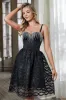 Black Fringed A Line Short Homecoming Dress with Tulle sold by Zapaka