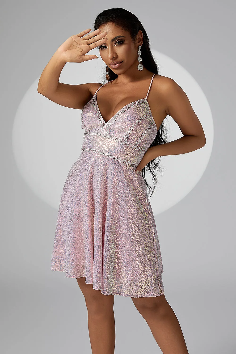 Lilac Sparkly Spaghetti Straps Sequins Short Homecoming Dress sold by Zapaka
