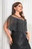 Black Illusion Neck Sequins Sparkly Short Plus Size Homecoming Dress with Fringes sold by Zapaka