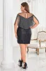 Black Illusion Neck Sequins Sparkly Short Plus Size Homecoming Dress with Fringes sold by Zapaka