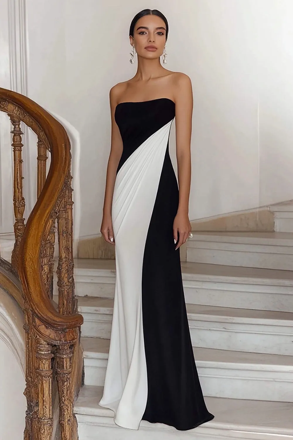 Black And White Strapless Sheath Formal Dress sold by Zapaka
