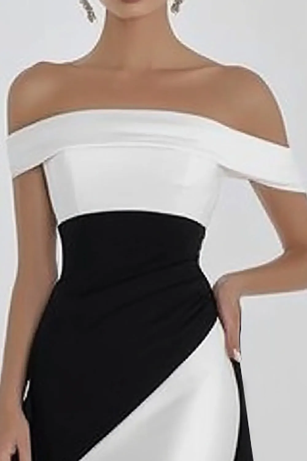 Off The Shoulder Black And White Long Formal Dress sold by Zapaka product image thumbnail 2