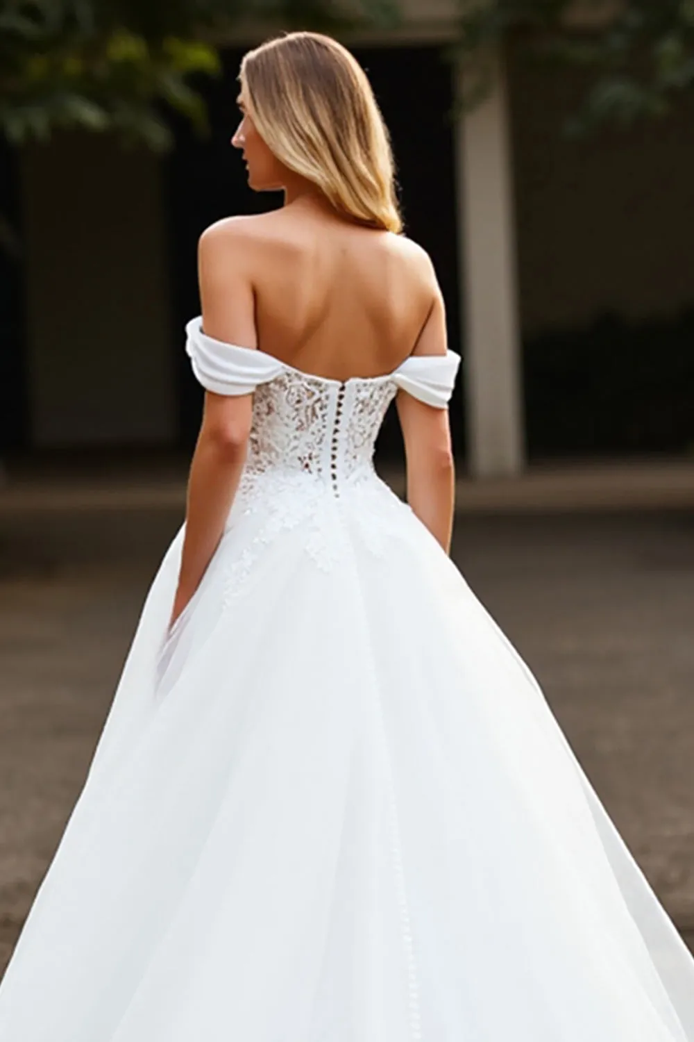 White A Line Tulle Boho Sweep Train Wedding Dress with Slit sold by Zapaka product image thumbnail 4