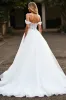White A Line Tulle Boho Sweep Train Wedding Dress with Slit sold by Zapaka