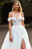 White A Line Tulle Boho Sweep Train Wedding Dress with Slit sold by Zapaka