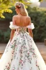 White Tulle Off the Shoulder Sweep Train Floral Wedding Dress sold by Zapaka