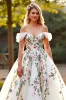 White Tulle Off the Shoulder Sweep Train Floral Wedding Dress sold by Zapaka