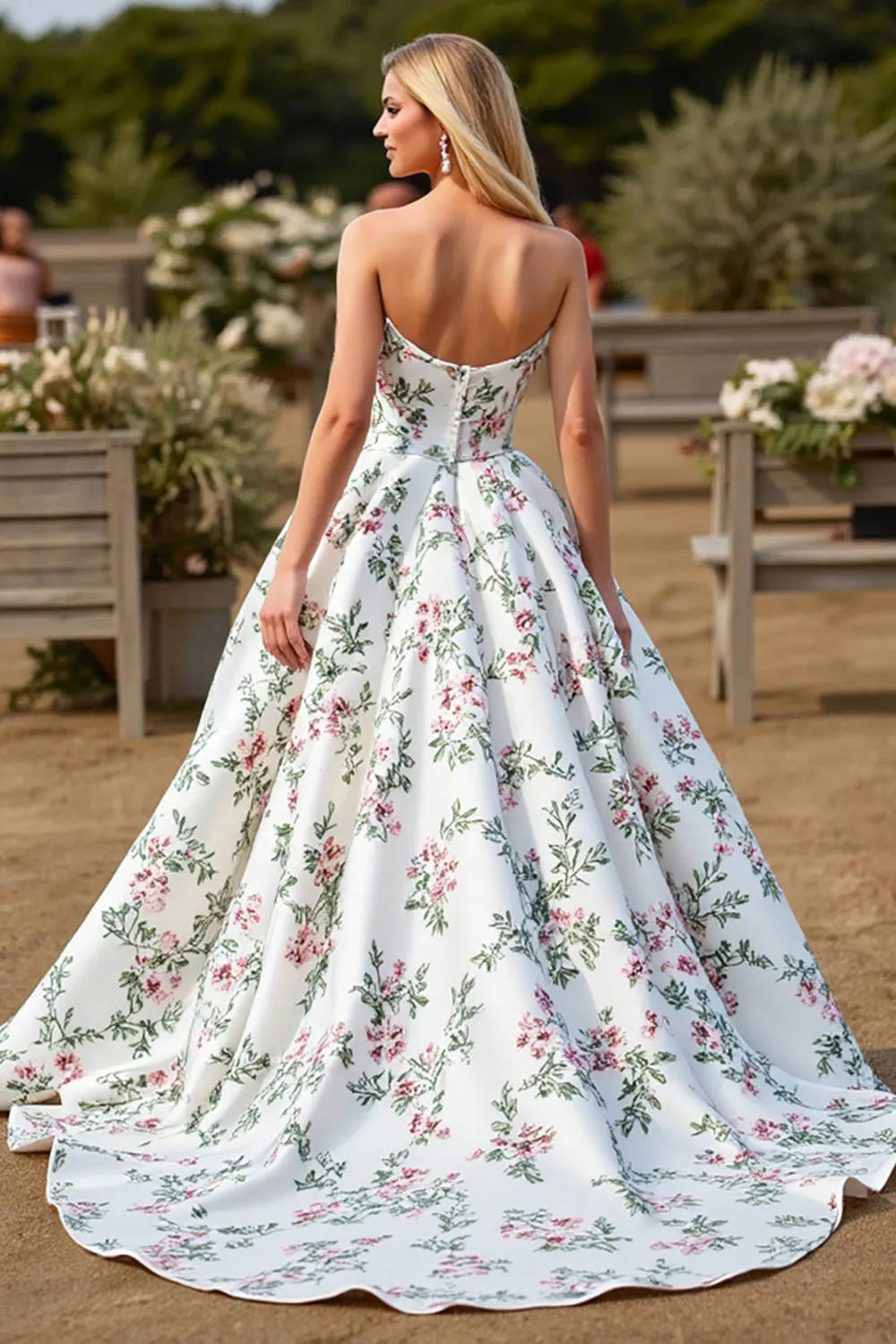 White Sweetheart A Line Sweep Train Wedding Dress with Flowers sold by Zapaka product image thumbnail 2