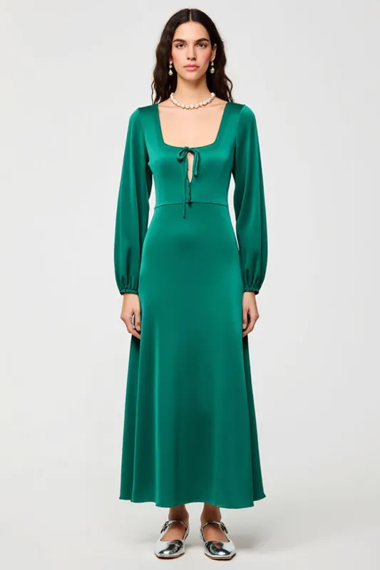 Long Sleeve Square Neck Green Wedding Guest Dress sold by Zapaka