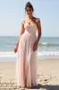 Candy Pink A Line Pleated Long Bridesmaid Dress with Slit sold by Zapaka