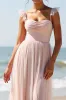 Candy Pink A Line Pleated Long Bridesmaid Dress with Slit sold by Zapaka