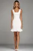Ivory Satin Bodycon Short Work Dress with Ruffles sold by Zapaka