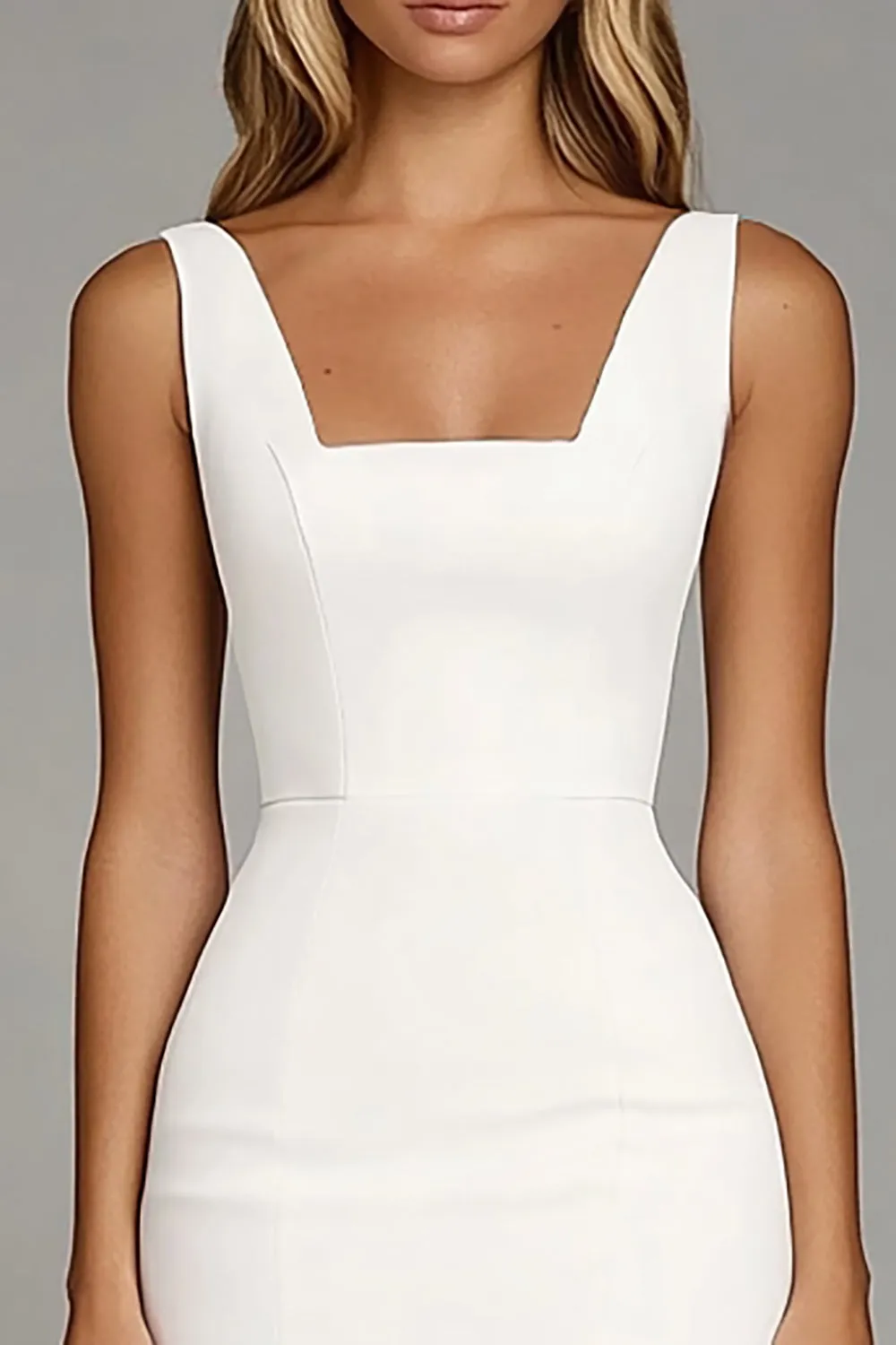 Ivory Satin Bodycon Short Work Dress with Ruffles sold by Zapaka product image thumbnail 2