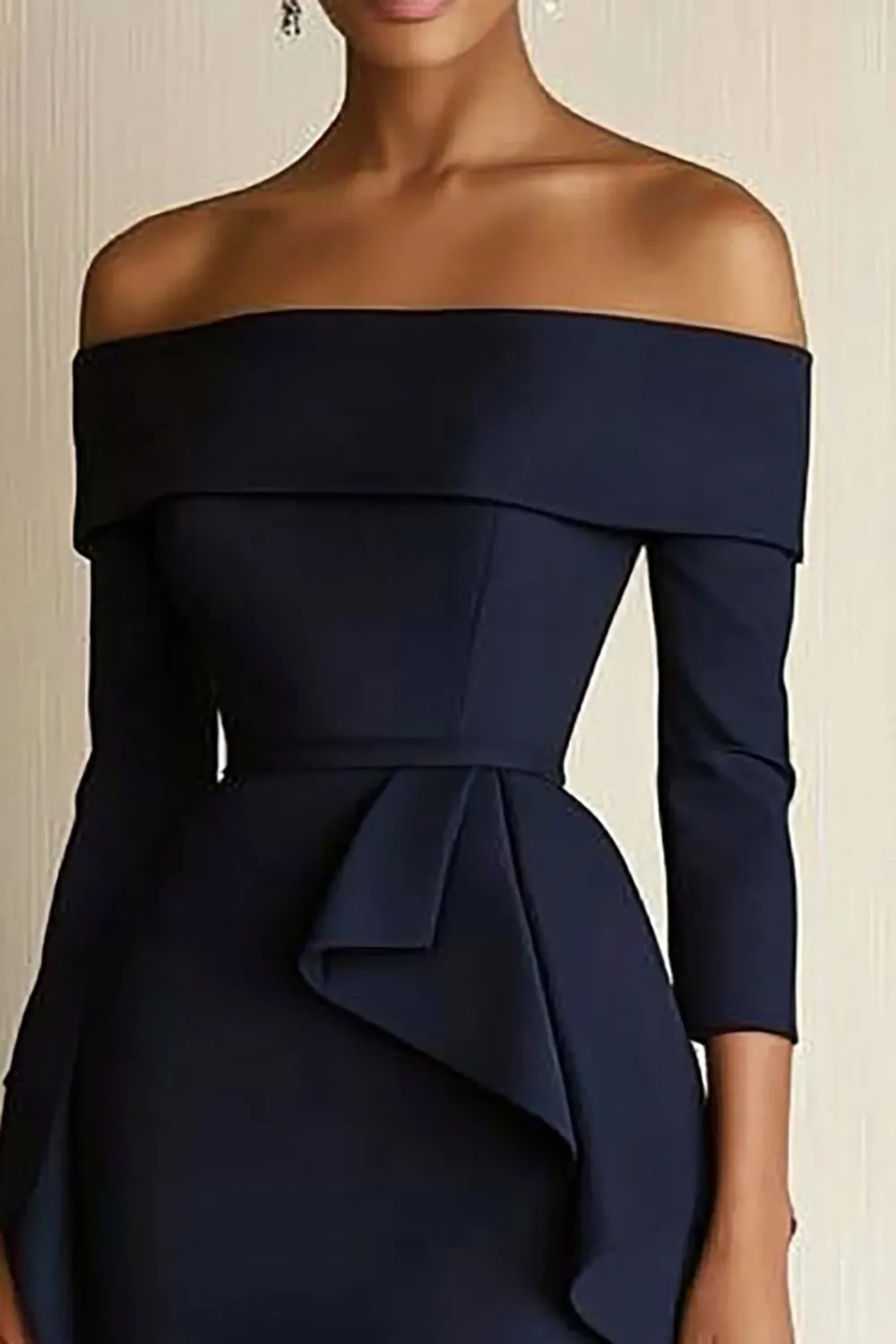 Navy Off the Shoulder Satin Short Work Dress sold by Zapaka product image thumbnail 2
