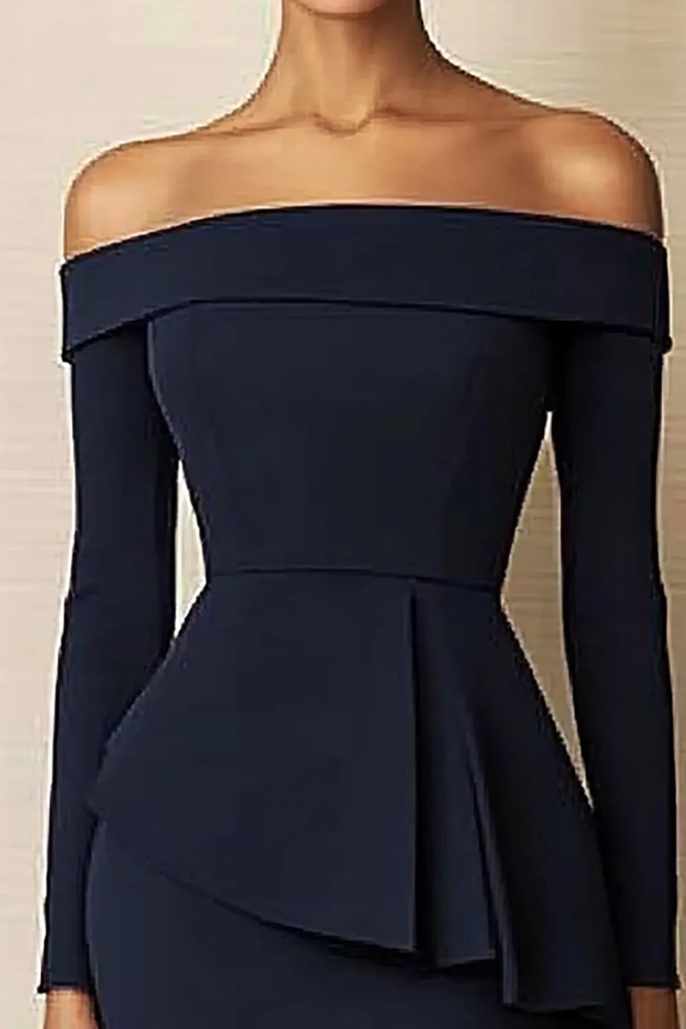 Navy Satin Off the Shoulder Bodycon Short Work Dress sold by Zapaka product image thumbnail 2