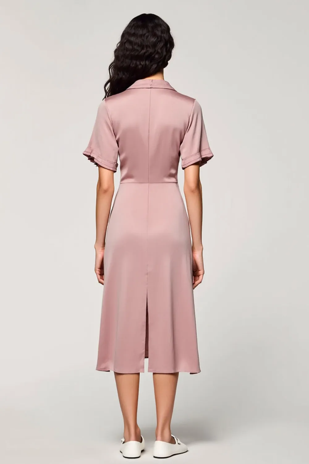 Pink A Line Lapel Midi Work Dress sold by Zapaka product image thumbnail 2